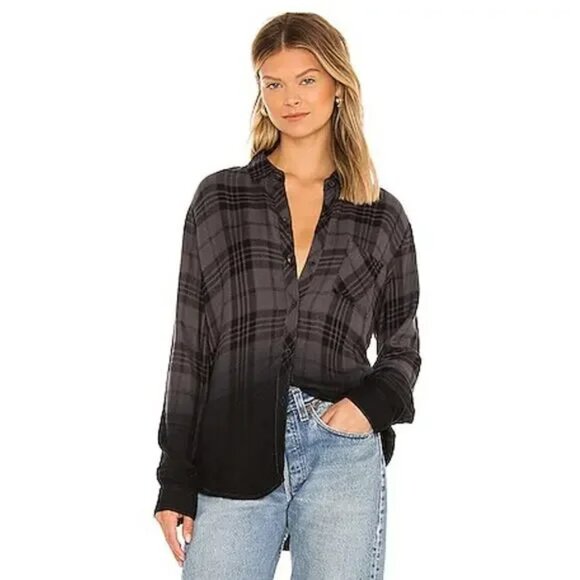 Rails Hunter Top Charcoal Jet Dip Dye Shirt Top Size X-Small - Picture 1 of 6